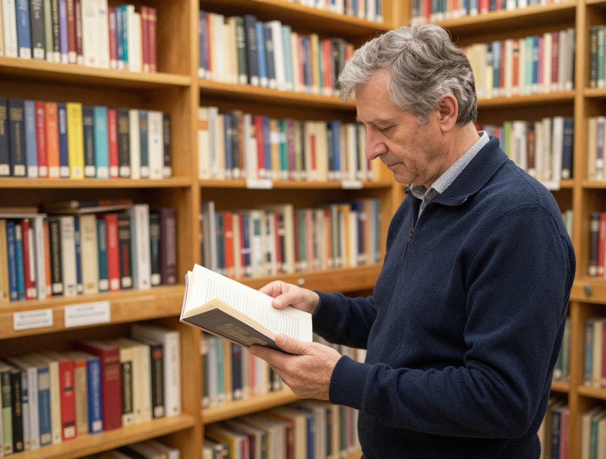 Zatvorene i otvorene stare knjige slagane jedne na druge na tamnoj drvenoj polici s vidljivim uvezima i naslovima, snop toplog bočnog svjetla koji prolazi kroz prozor i oslikava teksturu papira i kože